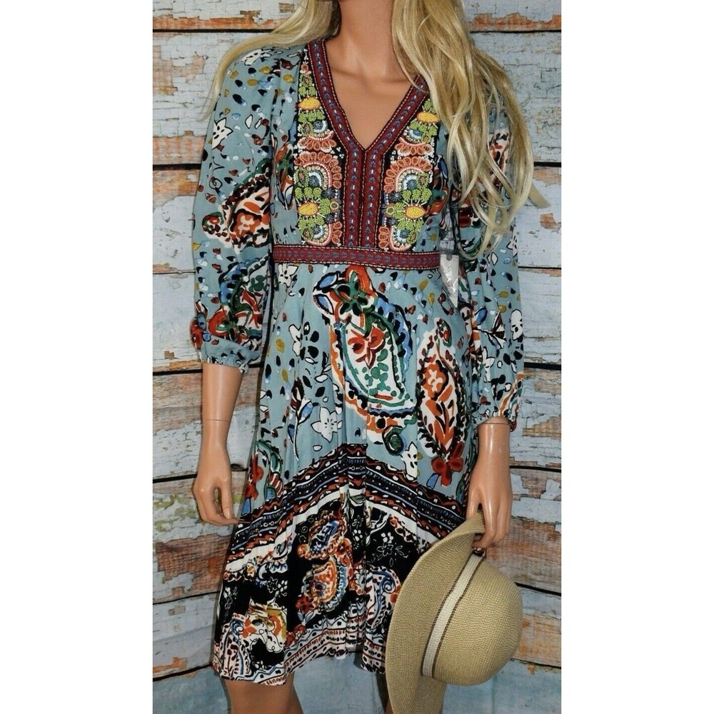 Anthropologie Akemi Kin Karmina Beaded‎ Dress - Size 2 Boho Festival Paisley